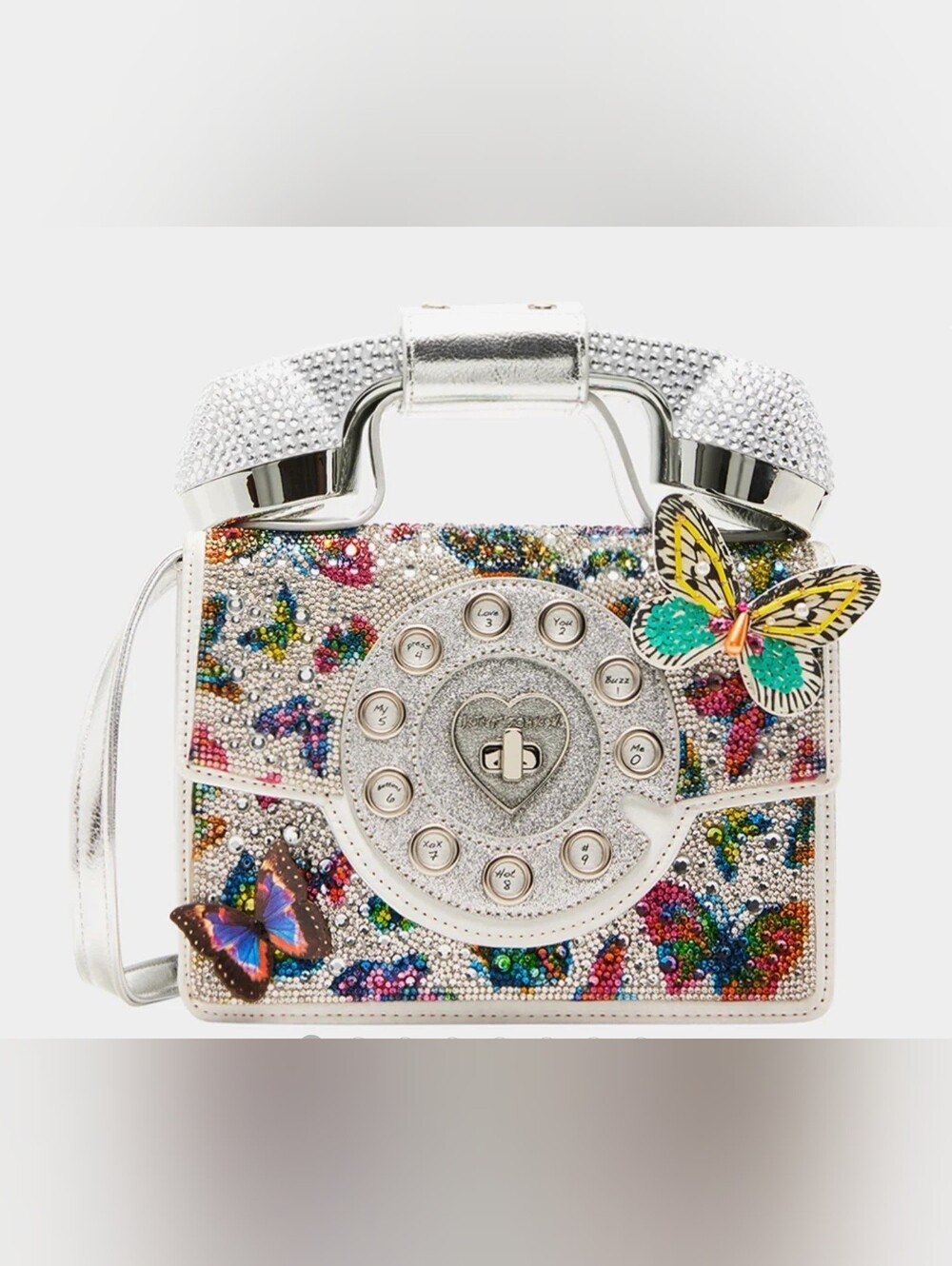 Betsey Johnson Silver Butterfly Phone Crossbody Bag  - Connects To Your Phone-